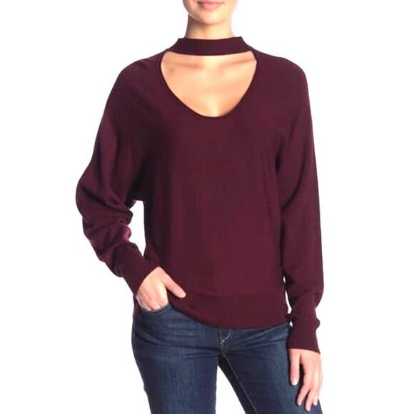 Splendid burgundy reversible sweater, medium soft choker keyhole long sleeve - Picture 1 of 12